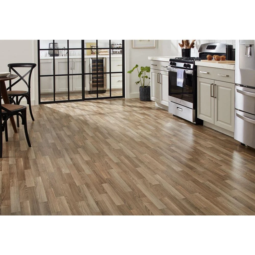Autumn Brown Oak Residential Vinyl Sheet Flooring 12 ft. Wide x Cut to Length by TrafficMaster 4 Autumn Brown Oak Residential Vinyl Sheet Flooring 12 ft. Wide x Cut to Length by TrafficMaster - Image 2
