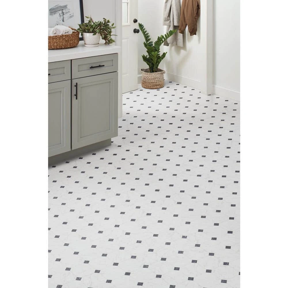 Black and White Marble Paver Residential Vinyl Sheet Flooring 12ft. Wide x Cut to Length by TrafficMaster 5 Black and White Marble Paver Residential Vinyl Sheet Flooring 12ft. Wide x Cut to Length by TrafficMaster - Image 3