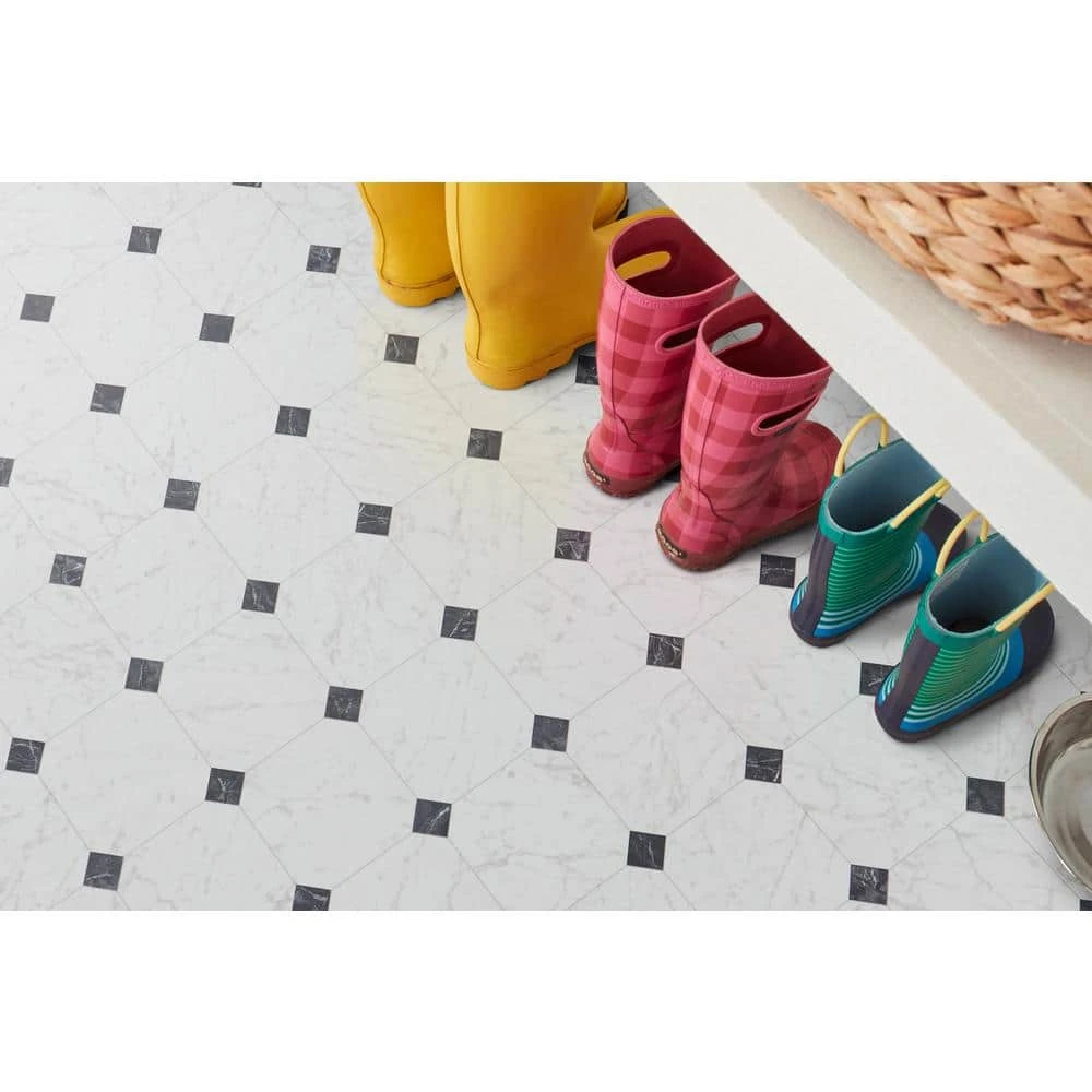 Black and White Marble Paver Residential Vinyl Sheet Flooring 12ft. Wide x Cut to Length by TrafficMaster 6 Black and White Marble Paver Residential Vinyl Sheet Flooring 12ft. Wide x Cut to Length by TrafficMaster - Image 4