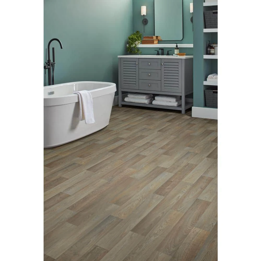 Greyed Oak Wood Residential Vinyl Sheet Flooring 12 ft. Wide x Cut to Length by TrafficMaster 4 Greyed Oak Wood Residential Vinyl Sheet Flooring 12 ft. Wide x Cut to Length by TrafficMaster - Image 2