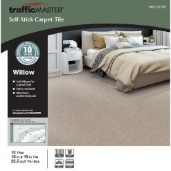 Willow Kirkdale Beige Residential 18 in. x 18 Peel and Stick Carpet Tile (10 Tiles/Case) 22.5 sq. ft. by TrafficMaster -TrafficMaster || Addison Rugs Sales kirkdale trafficmaster carpet tile ht004 815 1818 40 1000