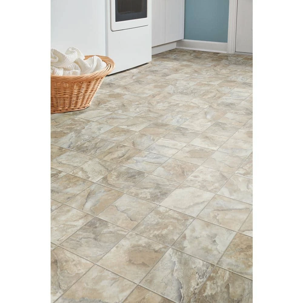 Neutral Square Slate Stone Residential Vinyl Sheet Flooring 12ft. Wide x Cut to Length by TrafficMaster 5 Neutral Square Slate Stone Residential Vinyl Sheet Flooring 12ft. Wide x Cut to Length by TrafficMaster - Image 3