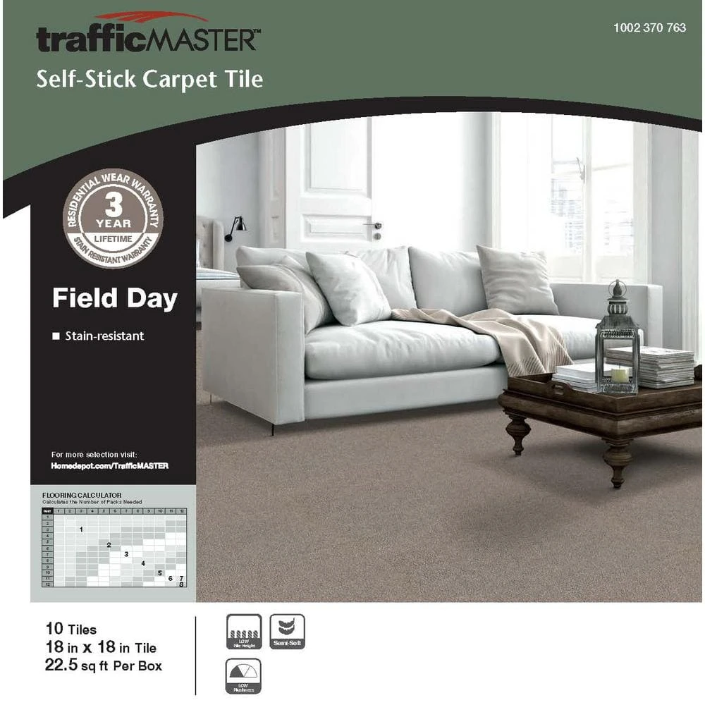 Field Day Brown Residential 18 in. x 18 Peel and Stick Carpet Tile (10 Tiles/Case) 22.50 sq. ft. by TrafficMaster 4 Field Day Brown Residential 18 in. x 18 Peel and Stick Carpet Tile (10 Tiles/Case) 22.50 sq. ft. by TrafficMaster - Image 2