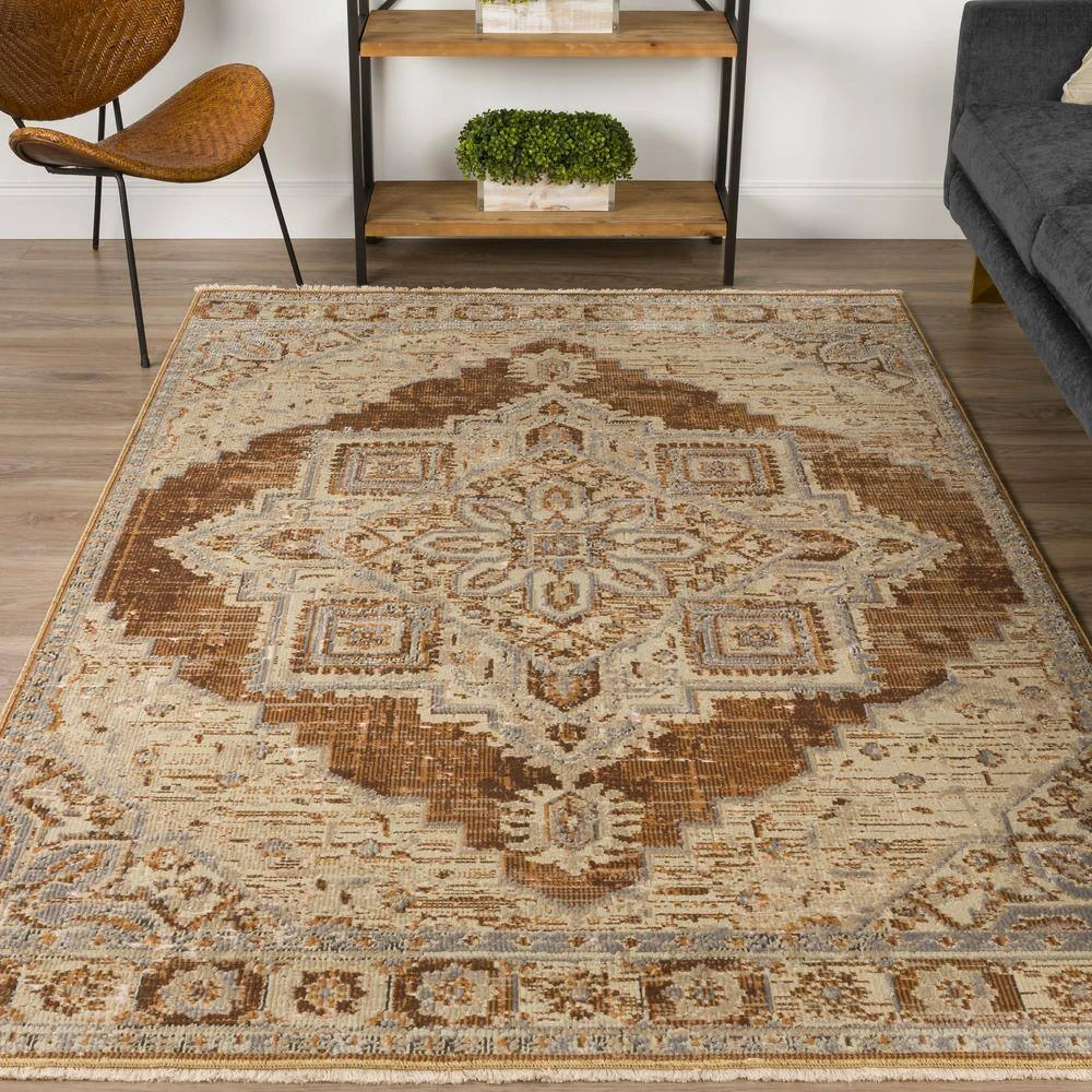 Freya 1 Walnut 7 ft. 6 in. x 9 ft. 8 in. Vintage Medallion Indoor Area Rug by Addison Rugs 11 Freya 1 Walnut 7 ft. 6 in. x 9 ft. 8 in. Vintage Medallion Indoor Area Rug by Addison Rugs - Image 9