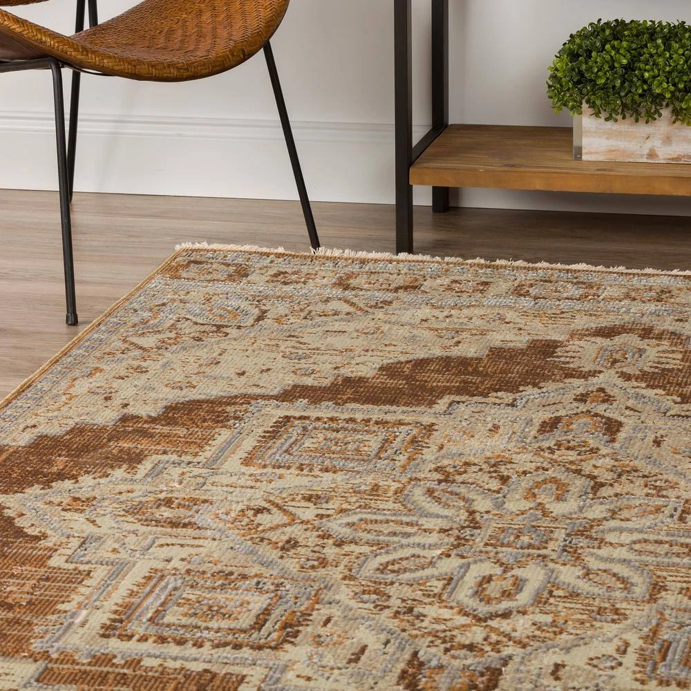 Freya 1 Walnut 7 ft. 6 in. x 9 ft. 8 in. Vintage Medallion Indoor Area Rug by Addison Rugs 10 Freya 1 Walnut 7 ft. 6 in. x 9 ft. 8 in. Vintage Medallion Indoor Area Rug by Addison Rugs - Image 8