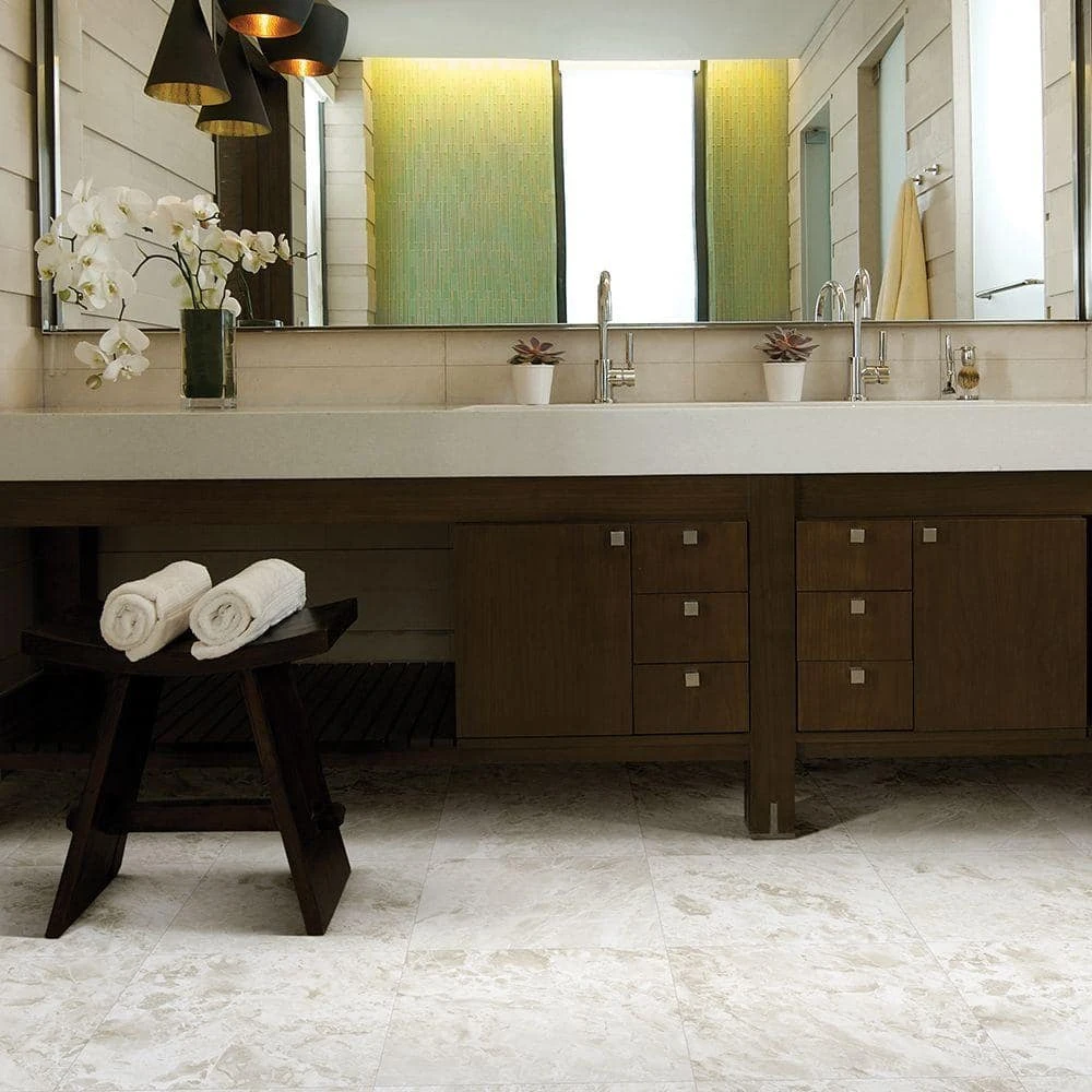 White Marble Residential Vinyl Sheet Flooring 12ft. Wide x Cut to Length by TrafficMaster 4 White Marble Residential Vinyl Sheet Flooring 12ft. Wide x Cut to Length by TrafficMaster - Image 2